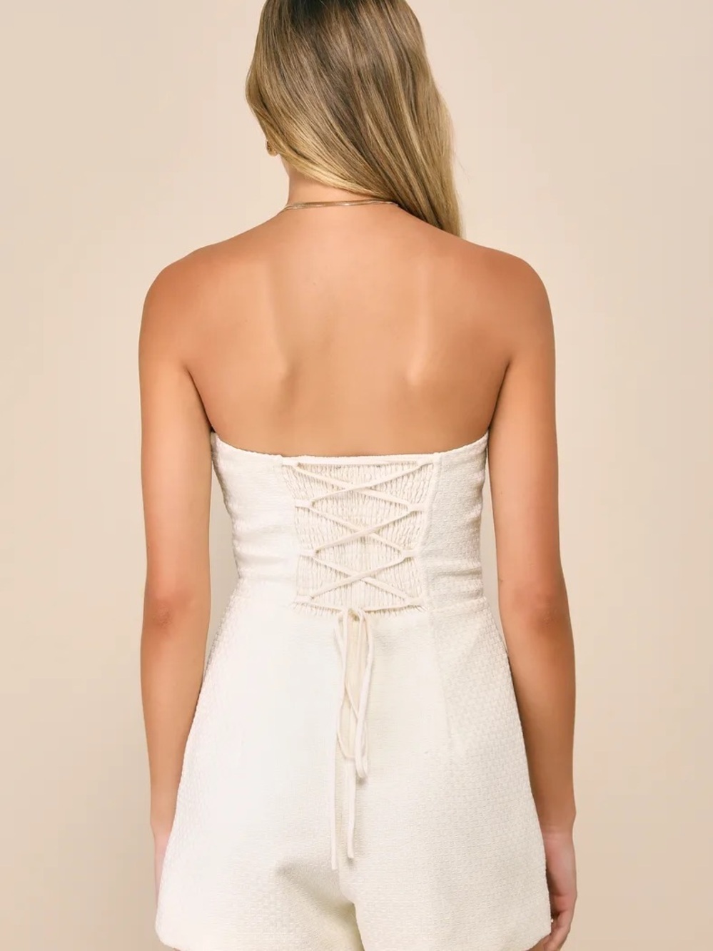 NWT lulus Cute Expression Cream Jacquard Strapless Bustier Romper